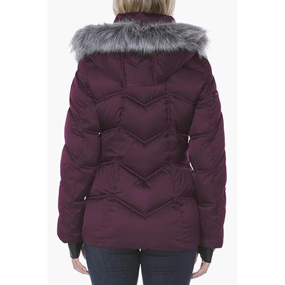 NWT Nautica Women's Midweight Puffer Jacket with Faux Fur Trim, Purple Tulip-S L - Picture 4 of 5